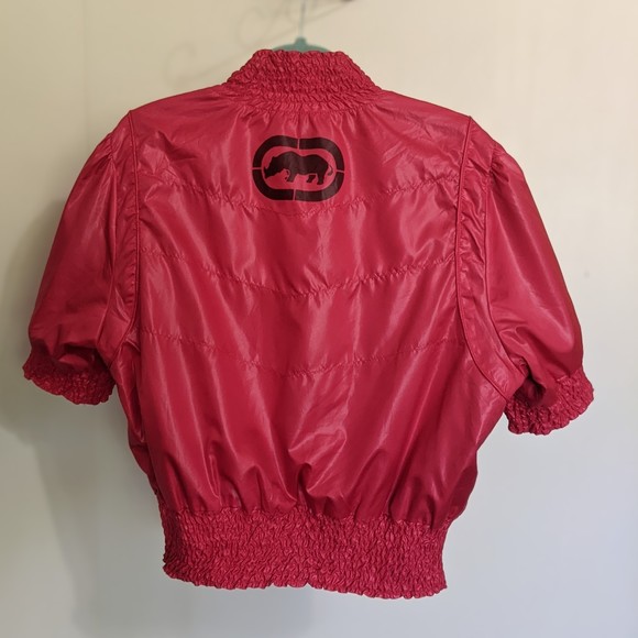 ecko red puffer jacket, half sleeve, lg. graffiti art. urban 90s, y2k hip hop. - Picture 6 of 12